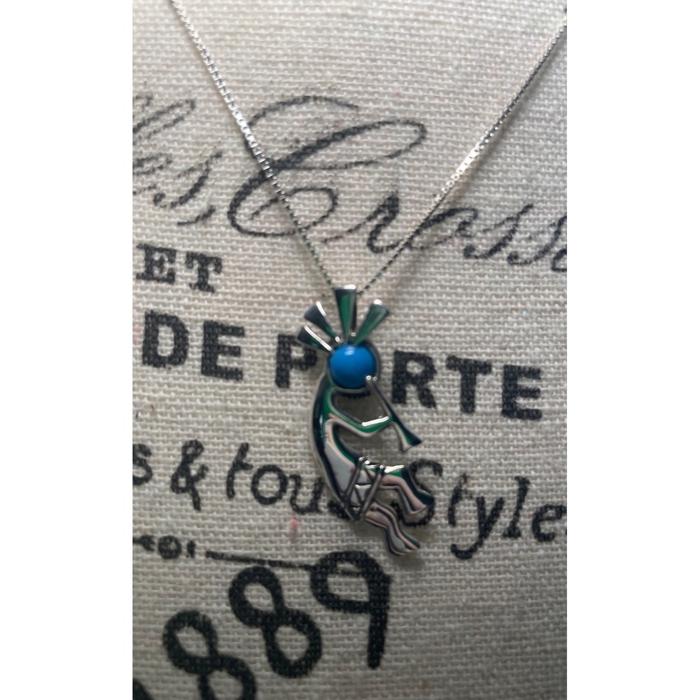 Vintage Sterling Silver Kokopelli‎ Necklace Turquoise Stone Southwestern Jewelry
